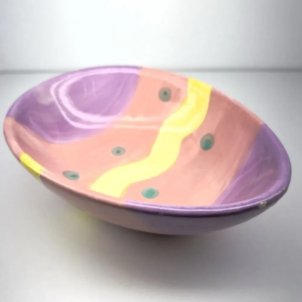 Russ Berrie &Co Pink/Purple/Pastel Easter Egg Ceramic Bowl/ Candy Dish